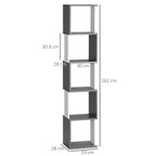 Homonda Modern Library Book Dediced 5 Wooden shelves, 33x28x161cm, Grey and White - Borgè