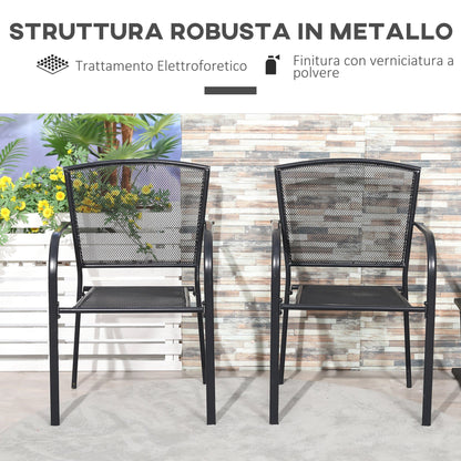 Outsunny set 2 metal garden chairs, for courtyard, patio and terrace, black - Borgè