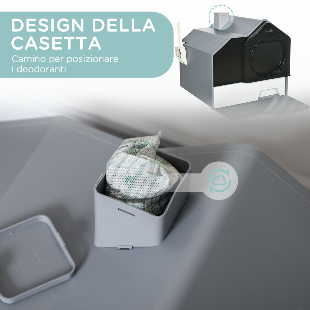 Closed Cat Litter Box with Removable Tray, Mat and Scoop Included, 47x45x42cm, Grey - Borge' Group Limited