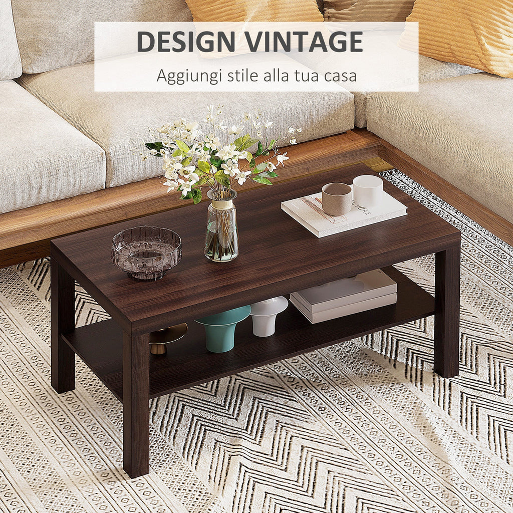 Homcom classic rectangular lounge table with wooden storage shelf 90 Ã— 45 Ã— 44.5cm - Borgè
