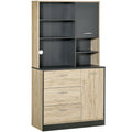 Kitchen mobile 4 wooden shelves, oak and black, 90x39x169cm - Borgè