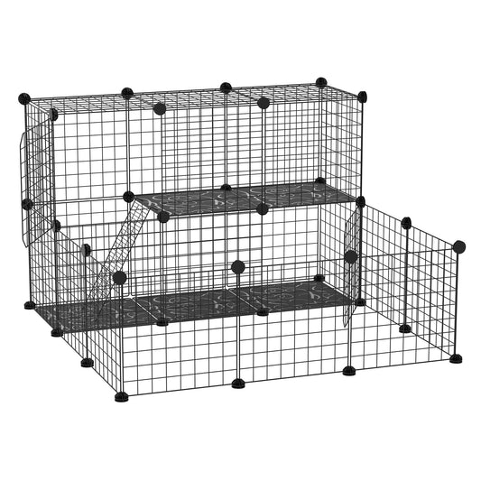 PAWHUT Fence for modular rabbits with editing accessories, in steel, 105x105x70cm - black - Borgè