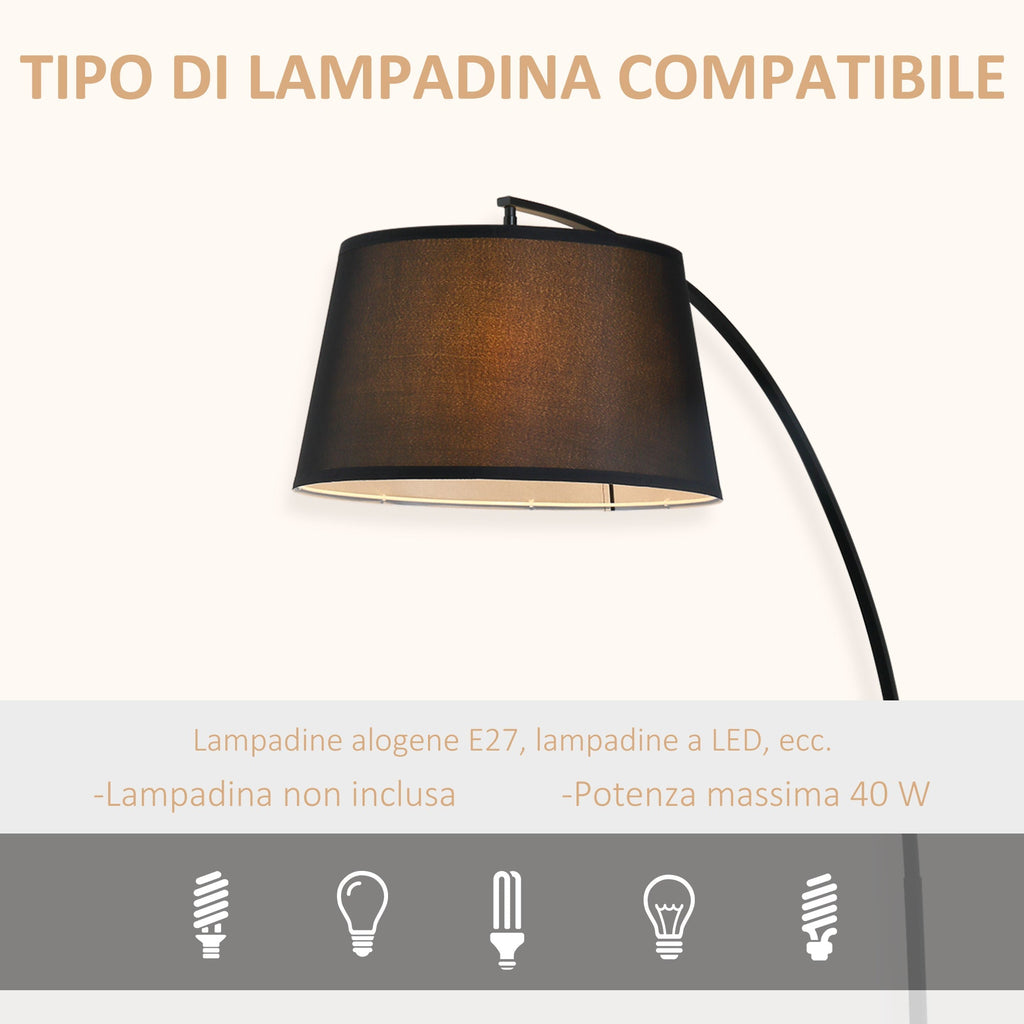 Arch Ground Lamp with fabric lampshade in black pedal switch - Borgè