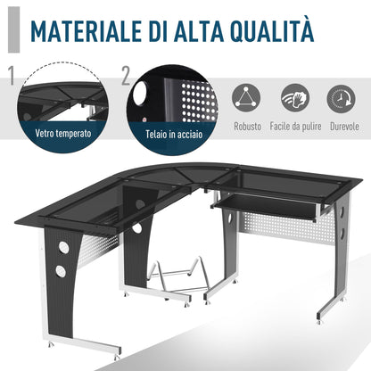 Corner Desk with Black Glass Top | 164 x 139 x 75cm - Borgè