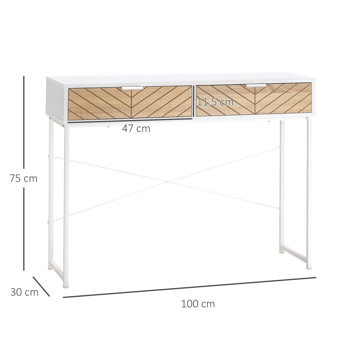 ALEA | Modern Console Table for Entrance and Living Room with 2 Metal Drawers 100x30x75cm - White