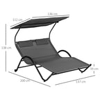 Ultimate Comfort: Deluxe 2-Seater Sun Lounger with Wheels, Padded Headrest, and Roof in Stylish Gray (200x137x138 cm) - Borge' Group Limited