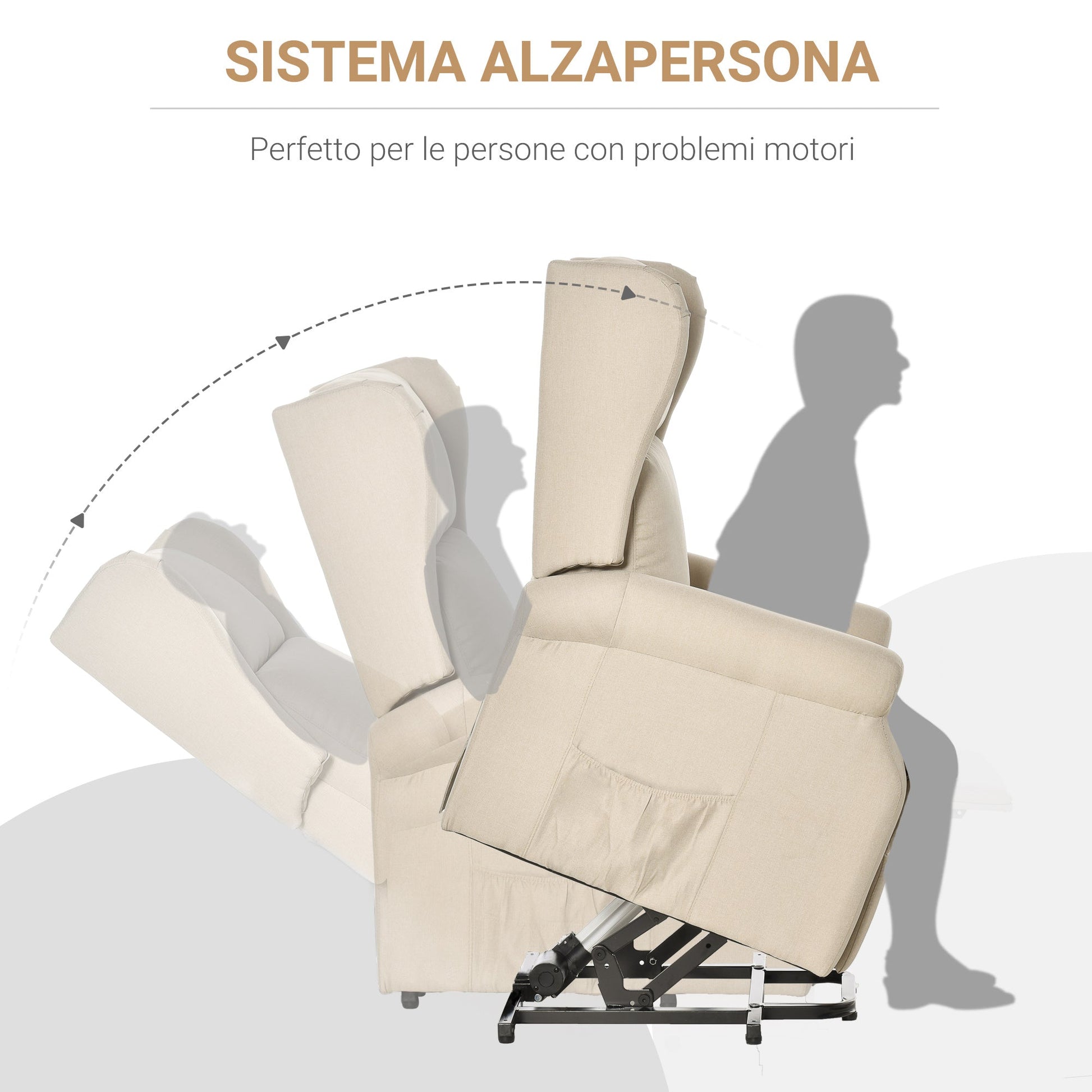 Reclinable Light Cream Armchair with Lift Assist | Remote control - Borgè