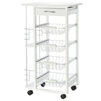 white wooden kitchen trolley with 1 drawer and 4 metal baskets - Borgè