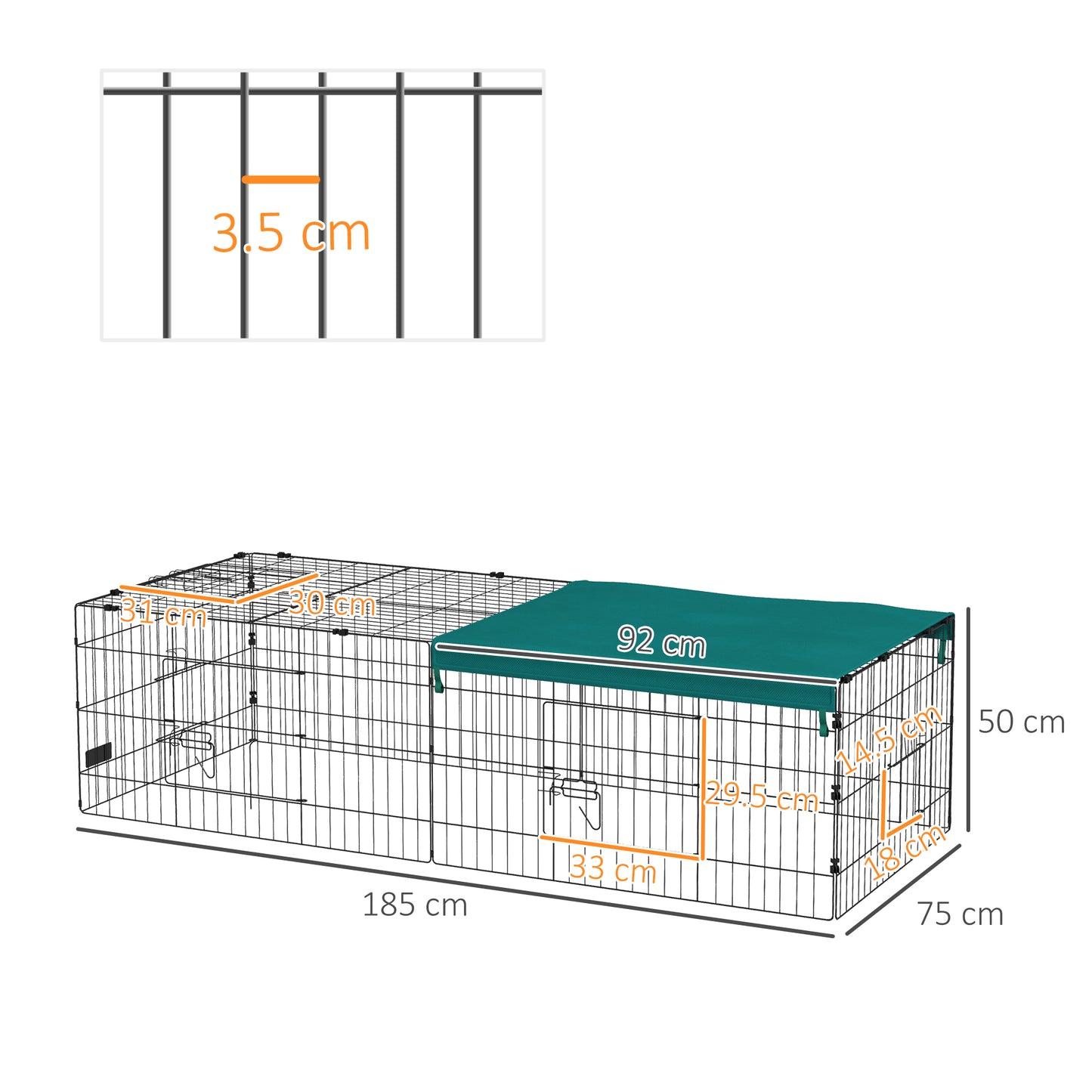 Pawhut for outdoor and interior rabbits with steel roof, 185x75x50cm, green - Borgè