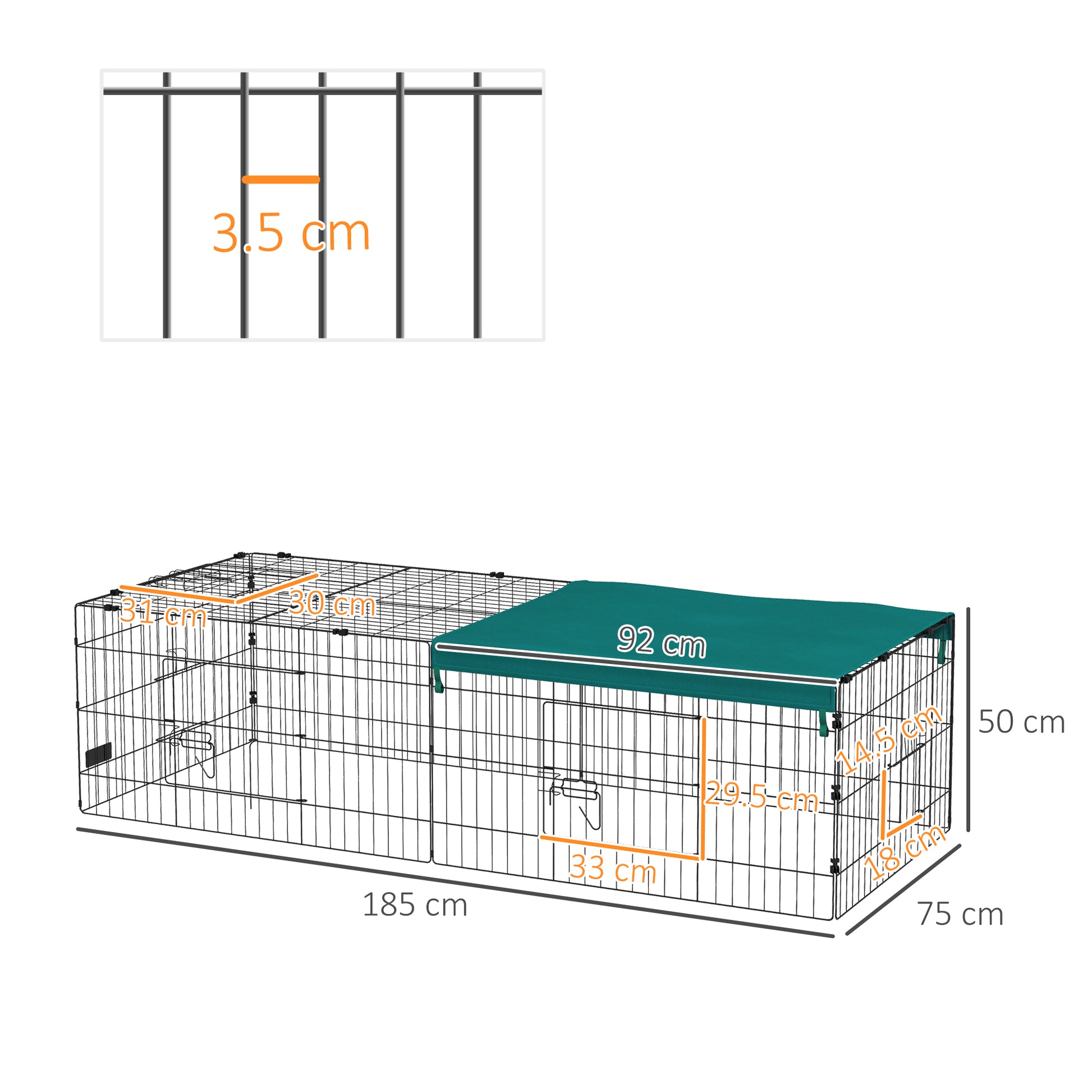 Pawhut for outdoor and interior rabbits with steel roof, 185x75x50cm, green - Borgè