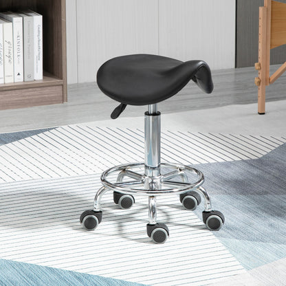 Height adjustable stool with 5-wheeled and stuffed ergonomic session in rubber-tap, 36.2x37.5x51-66 cm, black - Borgè