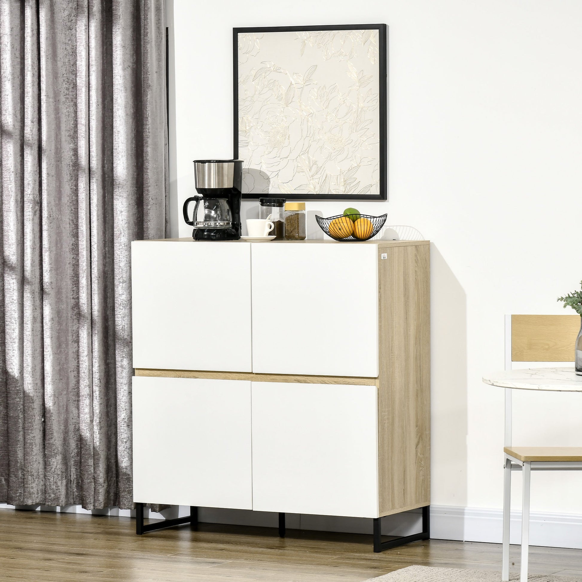 Multiuse modern sideboard with 4 squares wooden doors, 100x41.5x107cm, white - Borgè