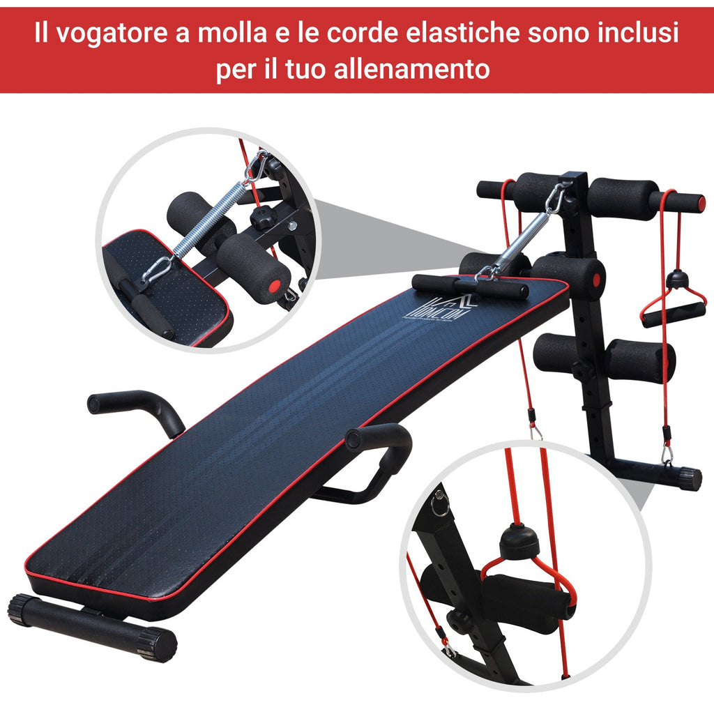 Multifunction bench for training at home, abdominal bench tilt with spring voting and adjustable back and 2 elastic strings, 55.5 x 137.5 cm black - Borge' Group Limited
