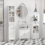 Homcom Bathroom Column with 3 -level shelf and locked locker, in MDF and chipboard, 34x20x165 cm, white - Borgè