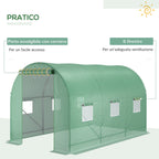 3.5x2x2m PE and Metal Tunnel Greenhouse for Vegetable Garden with 6 Windows and Roller Door, Green - Borge' Group Limited