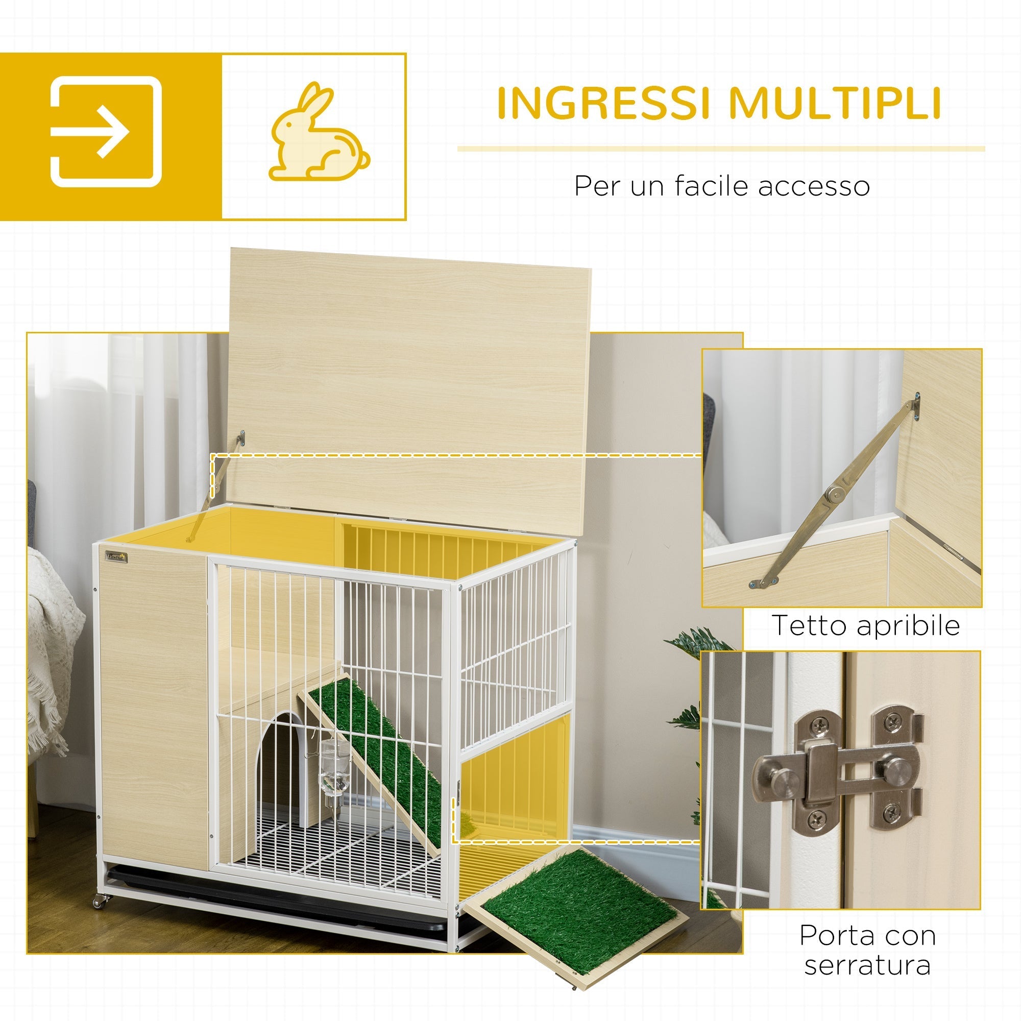 Rabbit Cage with Water Tank and Removable Tray, Chipboard, Steel and PVC, 78x52.5x76.5 cm - Borge' Group Limited