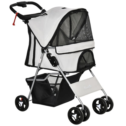 PAWHUT Folding dog stroller with 3 goals and zipper, iron and oxford fabric, 75x46x94 cm, gray - Borgè