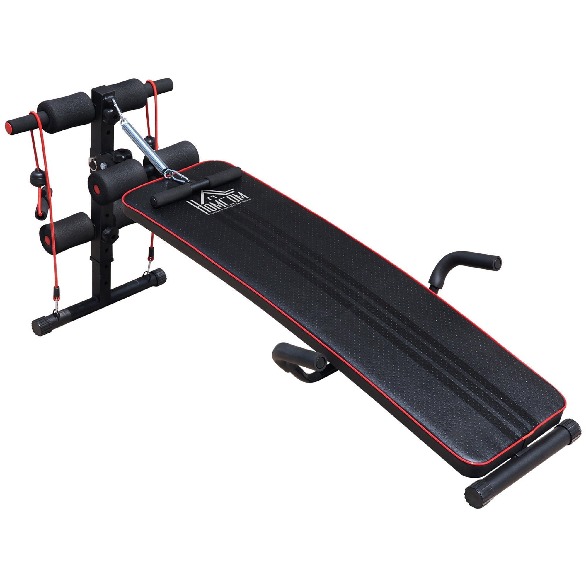 Multifunction bench for training at home, abdominal bench tilt with spring voting and adjustable back and 2 elastic strings, 55.5 x 137.5 cm black - Borge' Group Limited