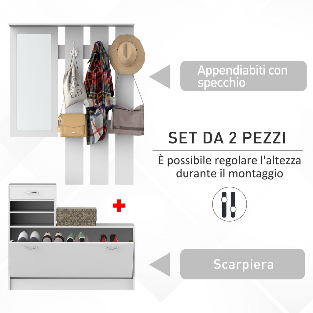 Homcom Modern Entry Mobile Wardrobe Set AppendaBiti, Mirror and Scarp 3 in 1, in white wood - Borgè