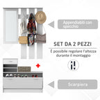 Homcom Modern Entry Mobile Wardrobe Set AppendaBiti, Mirror and Scarp 3 in 1, in white wood - Borgè