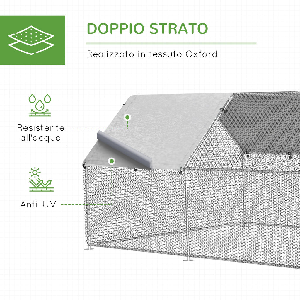 Waterproof Galvanized Metal Chicken Coop, Chicken Run with Door and Oxford Cover, 280x570x195cm - Borge' Group Limited