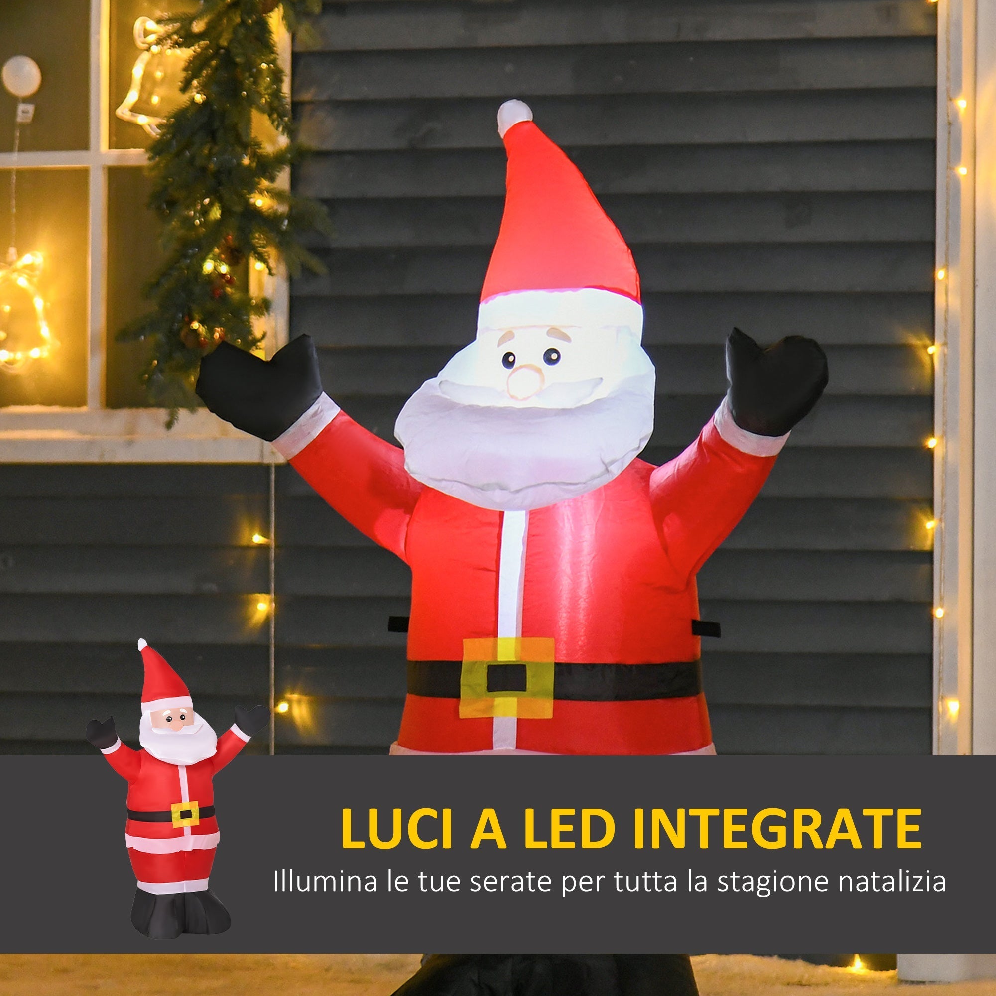 Santa Claus bright inflatable with LED lights, 80x40x120cm - Borgè