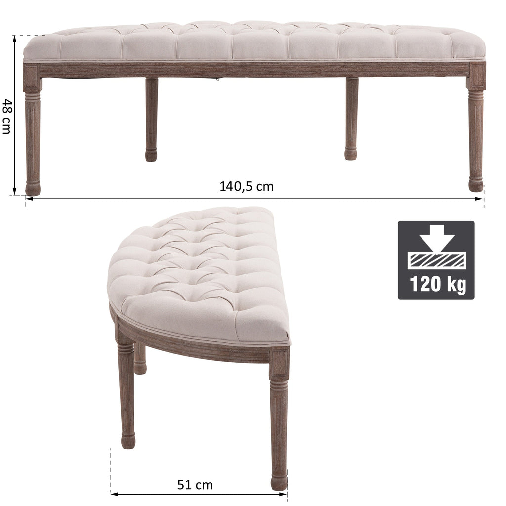 semicircular fundalet with wooden structure and chesterfield style padding beige 140.5x51x48cm - Borgè