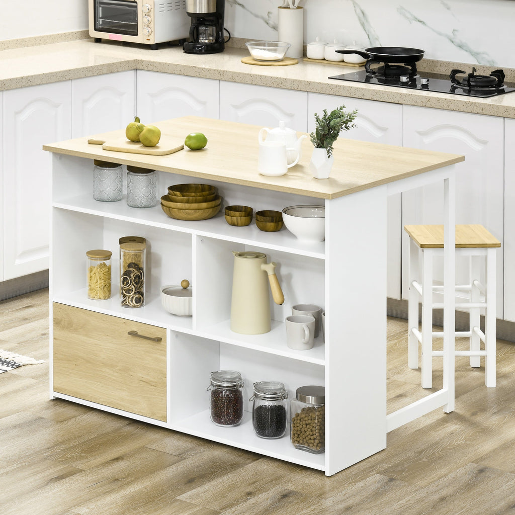 Homcom Modern Bar Table in MDF for 2 people with 4 open shelves and locker, 116x79.5x91 cm - Borgè