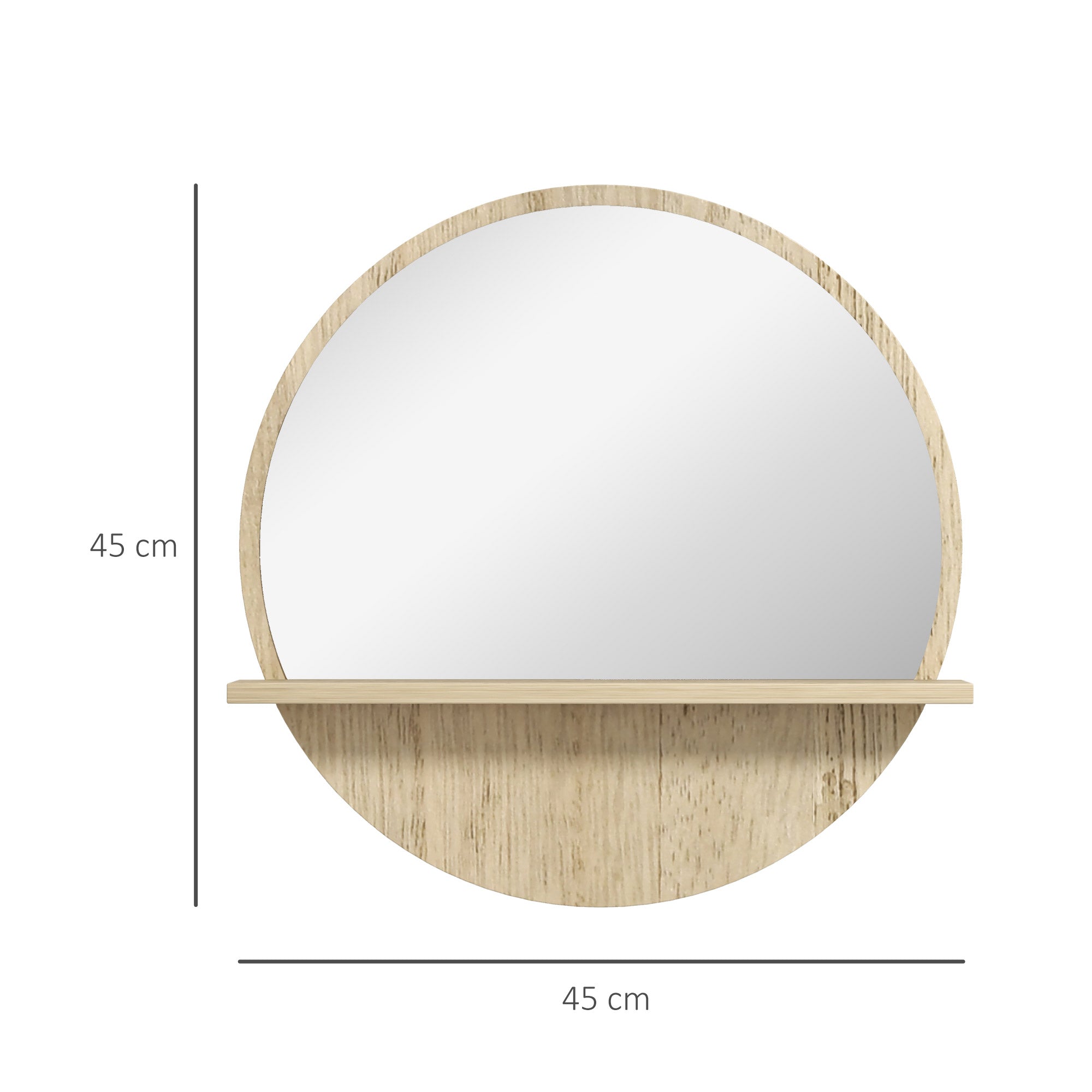 Kleankin Rotondic bath mirror in chipboard and glass with storage shelf and 2 rear hooks, Ã˜45x10 cm - Borgè