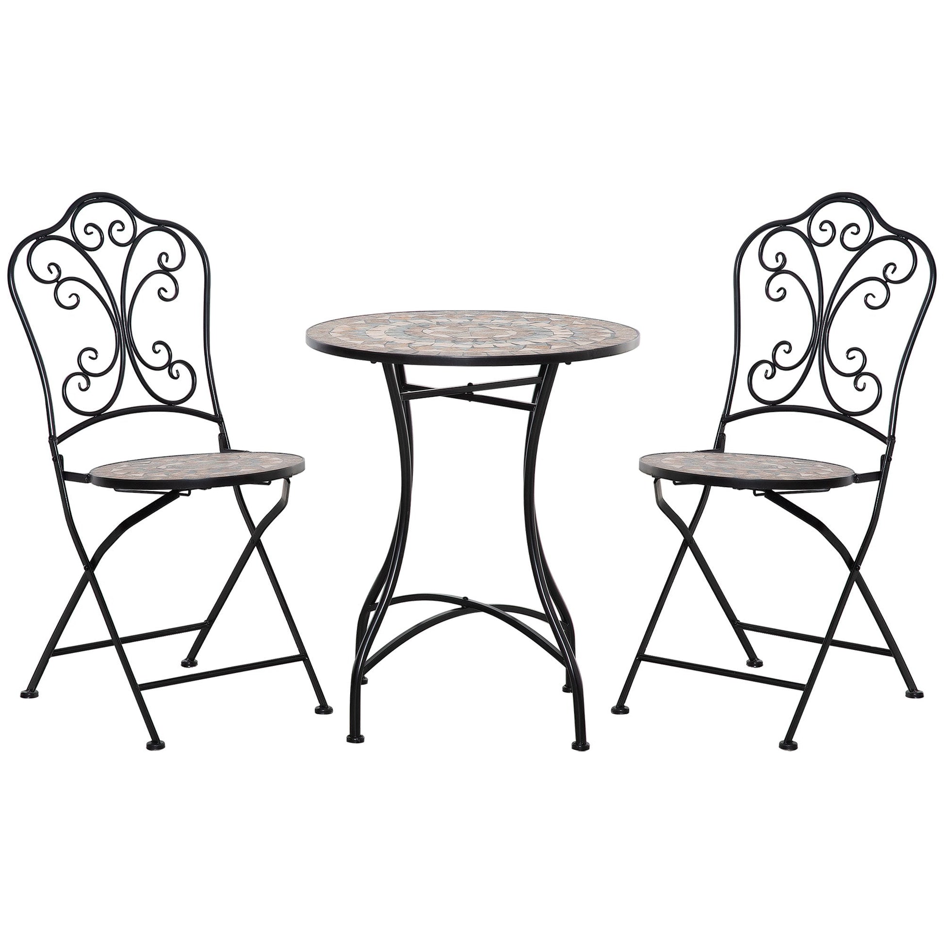 Outsunny 3 -piece garden furniture set with 2 folding chairs and ceramic coffee table and metal, black - Borgè