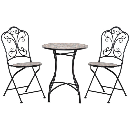 Outsunny 3 -piece garden furniture set with 2 folding chairs and ceramic coffee table and metal, black - Borgè