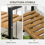 3-Tier Flower Stand with Top Hooks Fir Wood and Metal for Indoor and Outdoor, 80x36x174 cm - Borge' Group Limited