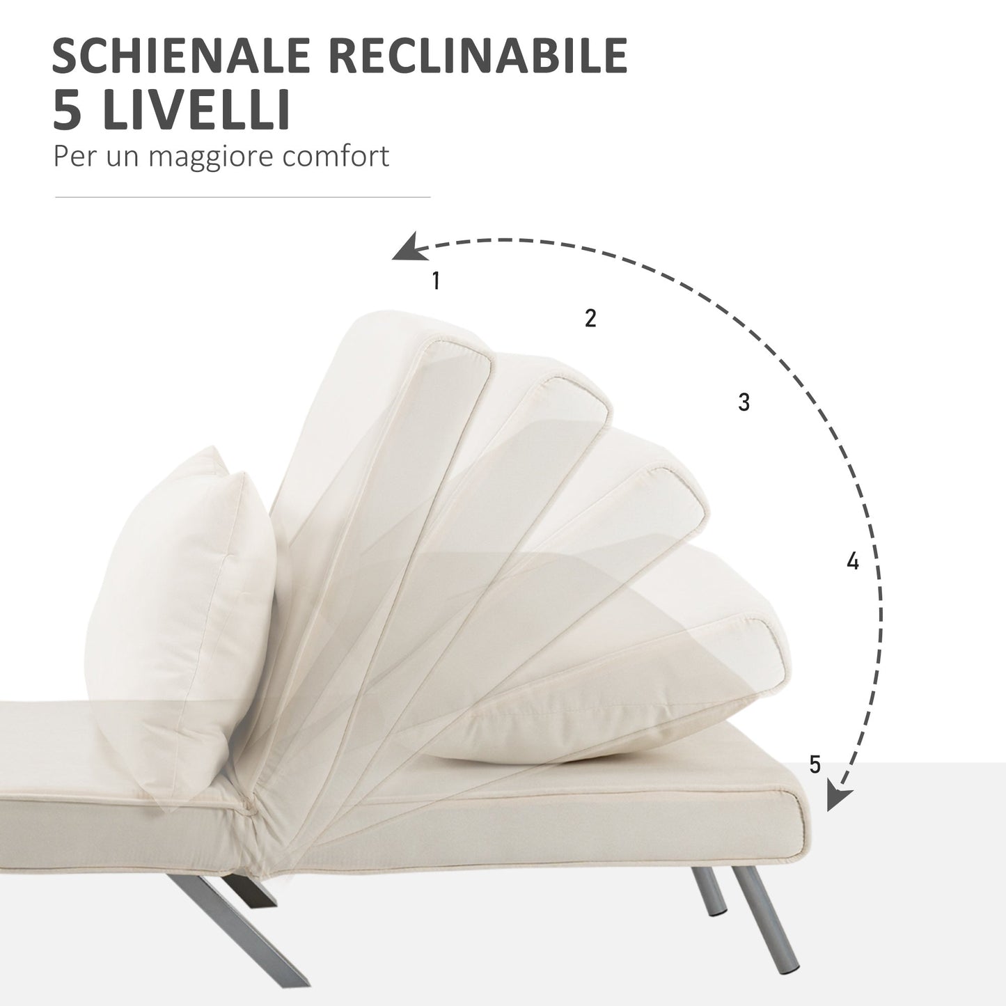 armchair bed 2 in 1 with backrest tilted in 5 positions, 65 × 69 × 82cm, beige - Borgè