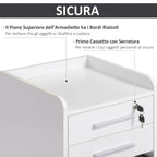 White Wooden Office Drawer with keys and 3 drawers - Borgè