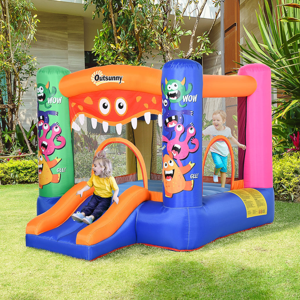 Inflatable Playhouse Giant Bouncy Castle for Kids 3-8 Years Old Colorful Bouncy Trampoline with Slide and Basketball Hoop 250cmx180cmx175cm - Borge' Group Limited