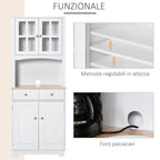 High Credenza For Kitchen, White Wood Buffet Mobile, Classic style, white, 68x39.5x170cm - Borgè