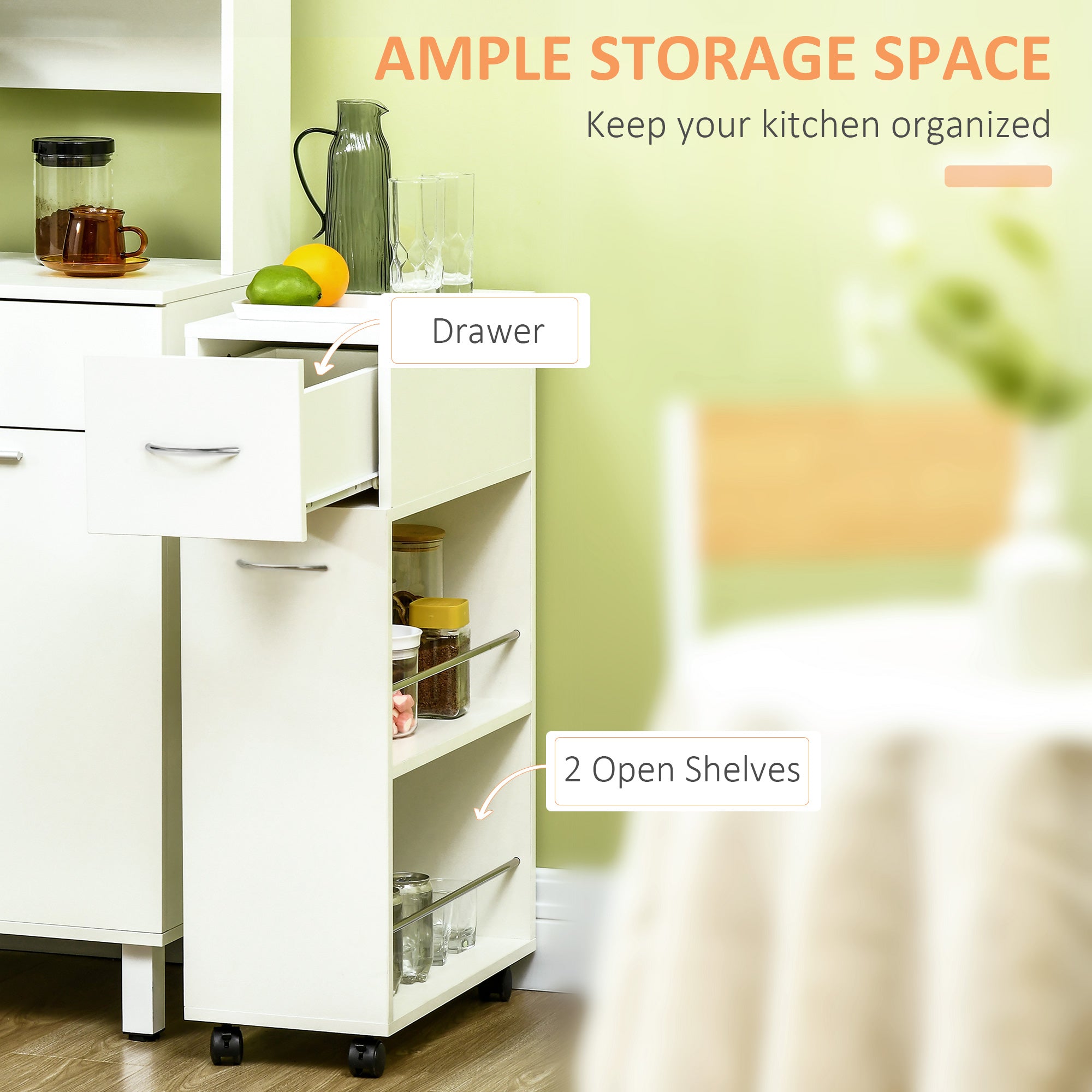 kitchen trolley in chipboard and stainless steel with 2 open shelves, removable drawer and parapetti, 25x50x85 cm - Borgè