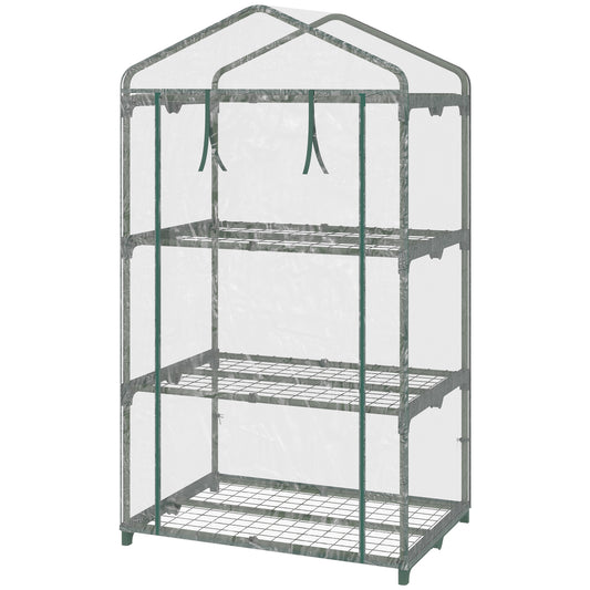 Outsunny mini greenhouse with plastic cover, steel frame with 3 shelves, 69x49x125cm, transparent - Borgè