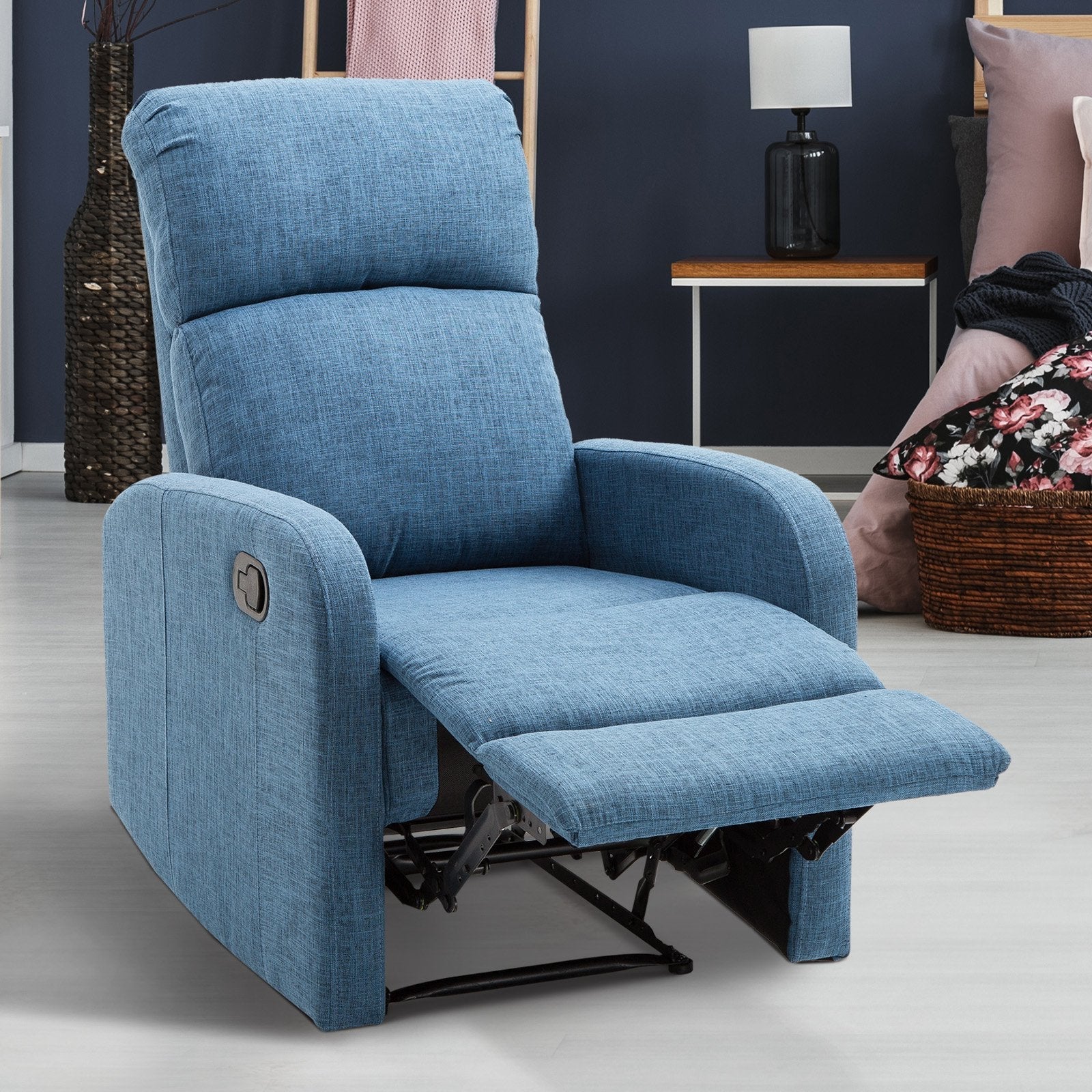 Homcom Relaxable Relaxing Manual Armchair With Bring 125kg Blue Fabric 66 Ã— 83 Ã— 107cm - Borgè