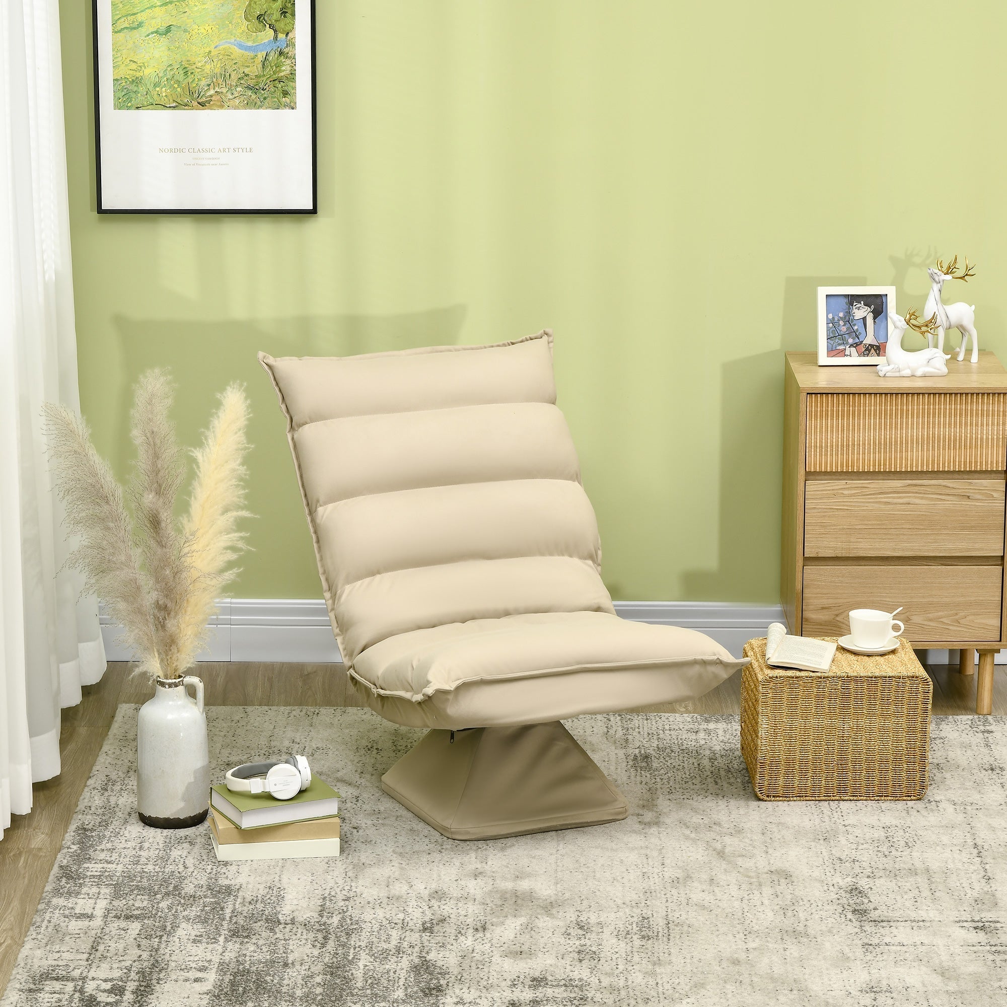 Homcom armchair in 360 Â° swivel padded fabric and reclining at 3 levels 62x62x95cm, beige - Borgè