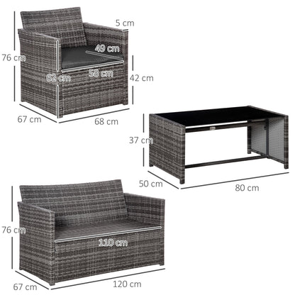 Outsunny Garden Furniture Set in Pe Rattan Grey sofa with 2 armchairs and table - Borgè