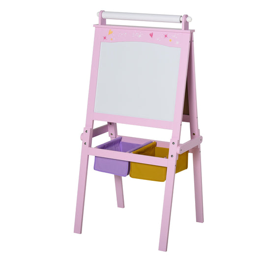 Lavagnetta with Kids stand 3 in 1 and with roller paper sheets pink wooden - Borgè