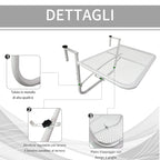 3-Tier Adjustable Height Railing Table with Hooks, Metal, 60x56.5x45 cm, White - Borge' Group Limited