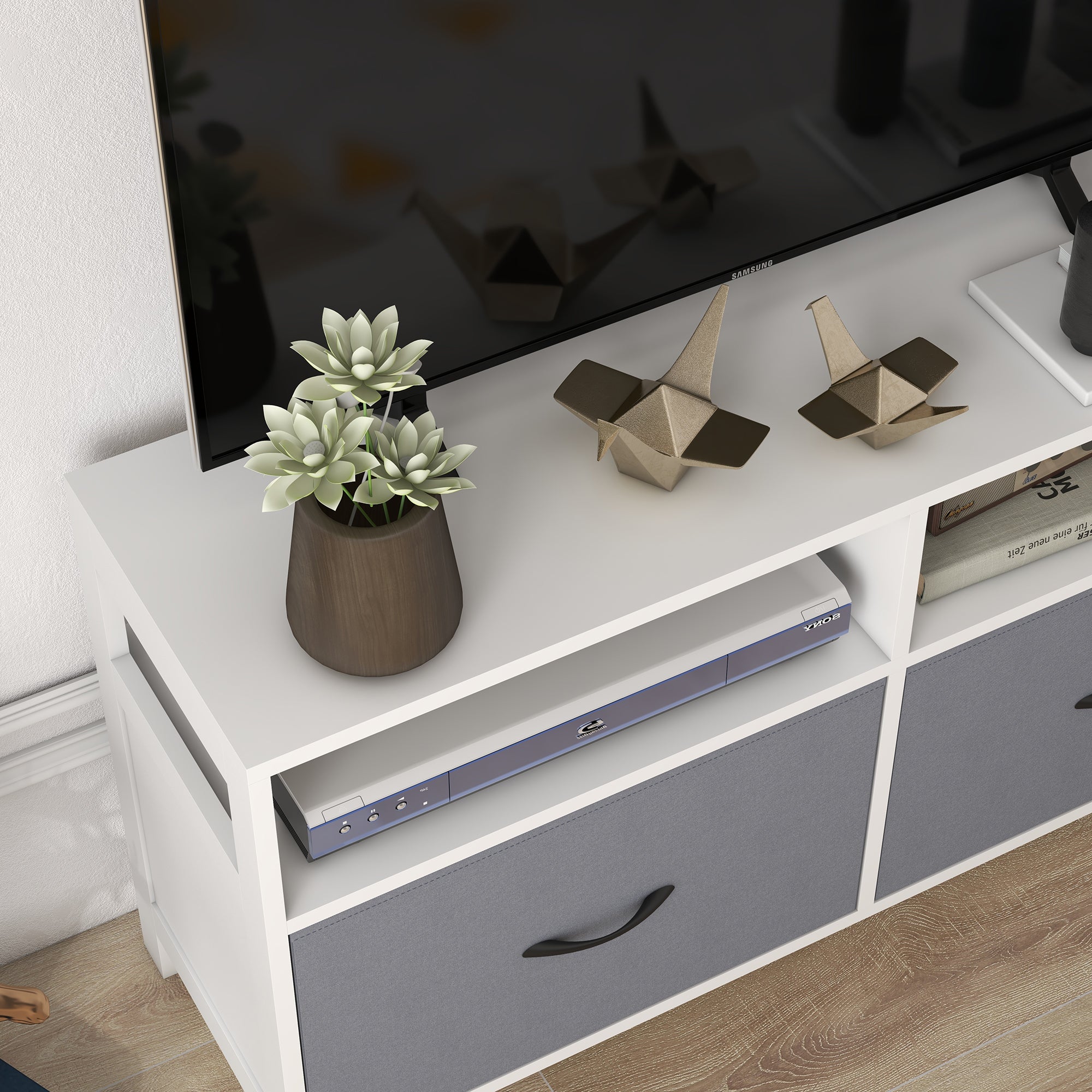 Homcom Mobile TV 45 "Max in MDF and non -woven fabric with 2 drawers and 2 shelves, 100x30x53 cm, white and gray - Borgè
