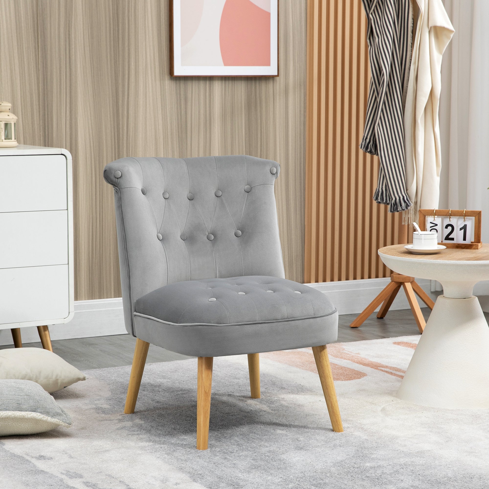 Modern chair for living room and dining room with padded seat and velvety fabric, 60x66x79 cm, Grey - Borgè