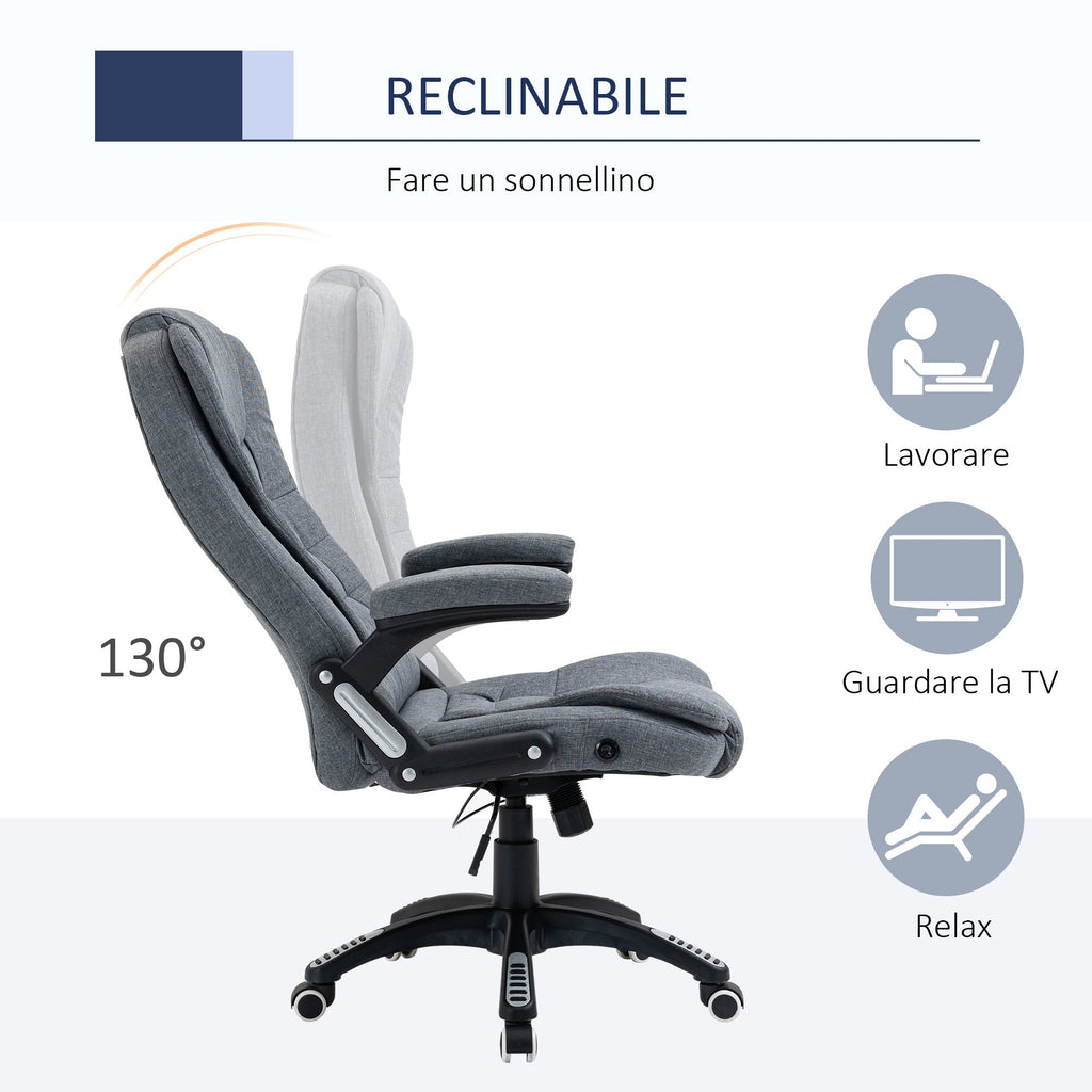 Reclinable ergonomic office chair, adjustable height and swinging, swivel armchair with wheels, 65x72x110-120cm, Grey