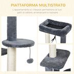 Cat Tree for cats with Scratch Pole with Bed, and 2 shelves, white and Grey, 48x35x100cm - Borge' Group Limited