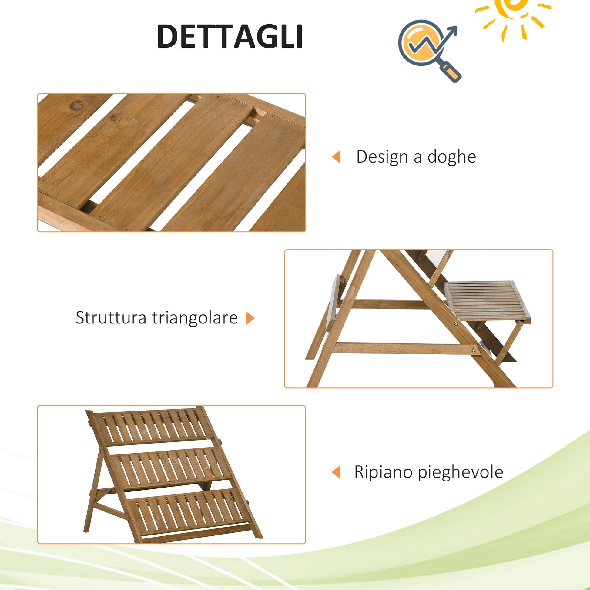 Outsunny 3 -level lenses from internal and outdoor slats with ladders, fir wood, 101x83x88 cm, brown - Borgè