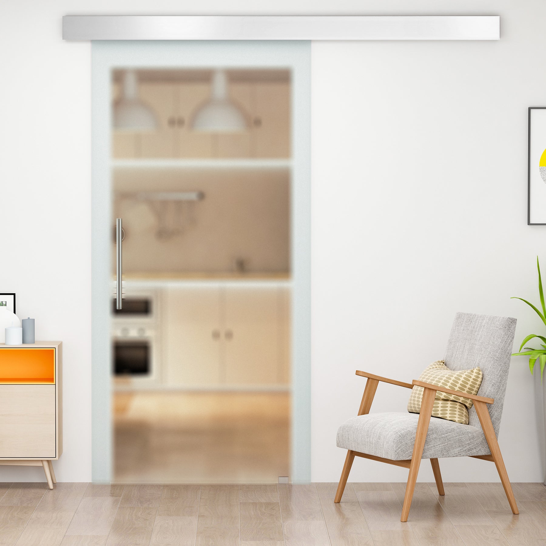 Sliding Worms satin glass with silent track, 77.5x205cm - Borgè