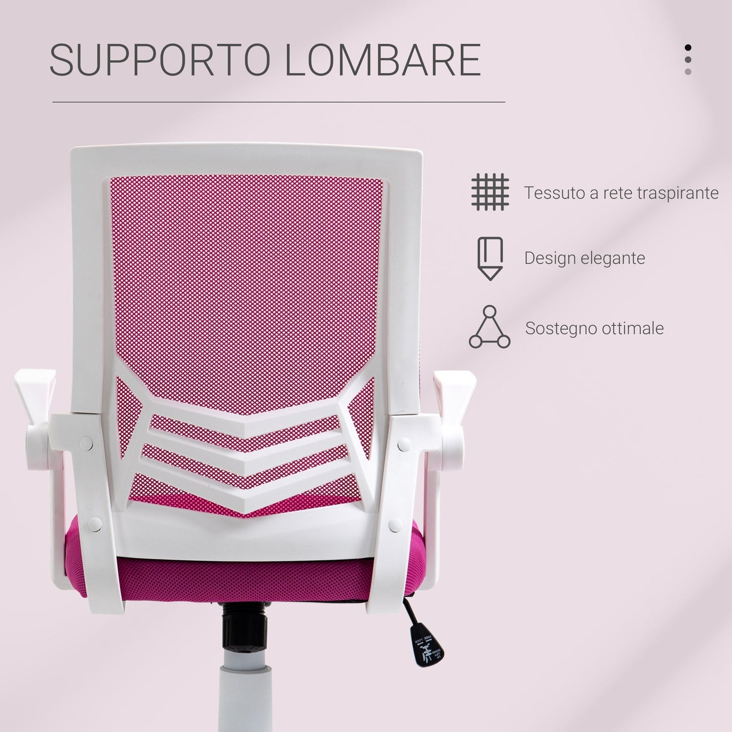 Ergonomic office chair with armrests and lumbar support, swivel office chair and adjustable height in pink fabric - Borgè